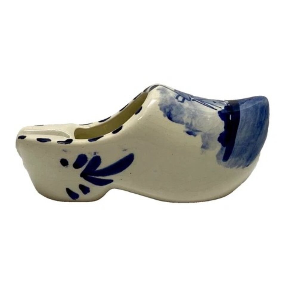 Vintage Delft Blue Dutch Clog Trinket Dish Ceramic Shoe Ashtray Incense Holder